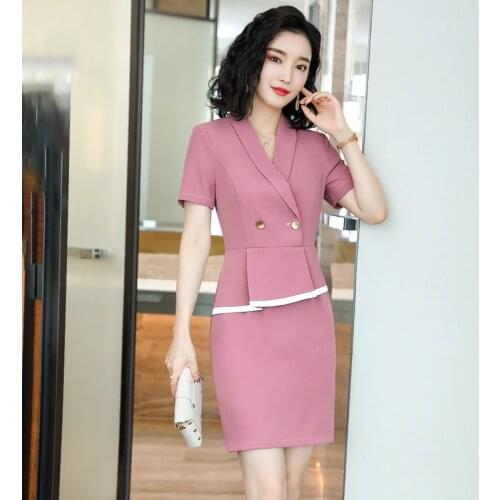 Novelty Pink Summer Short Sleeve Dresses for Women Business Work Wear Slim Hips Dress Spring Summmer Work Wear Vestidos