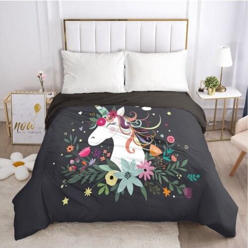 Unicorn Cartoon Duvet Cover with Zipper Comforter/Quilt/Blanket Case 140x200 3D Bedding For Children Kids Baby Boys