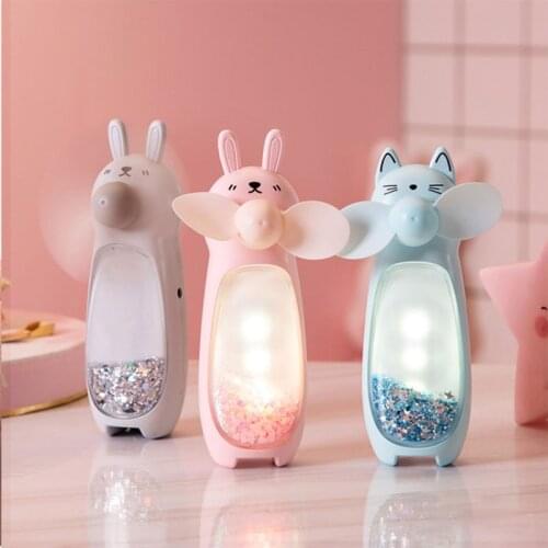 Portable Led Multifunctional Fan Night Light Mute Mini Bear Lighting Rechargeable Small Fan Quicksand Handheld Lamp Gadgets