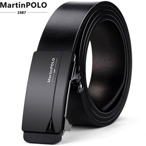 MartinPOLO Fashion Mens Belt Leather Automatic Buckle Black Strap Male Business Belts Cowhide Luxury Designer Belt MP02301P