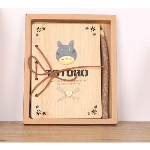 Caderno Vintage Notebook Totoro Wooden Notepad 40Sheets Molang Blank Diary Traveler Notebook Gift Stationery in Sets