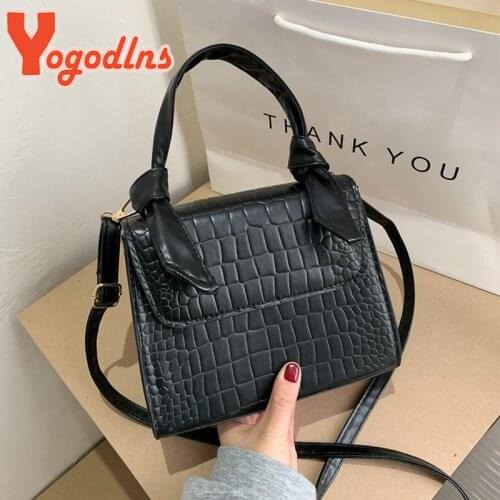 Yogodlns Crocodile Pattern PU Leather Crossbody Bags For Women Female Mini Square Shoulder Handbags Travel Crosbody Bag