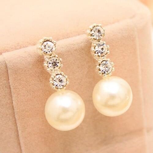 Hot Womens White Faux Pearl Earrings Rhinestone Eardrop Ear Studs Bride Jewelry 6YAQ 7GFN BDIE