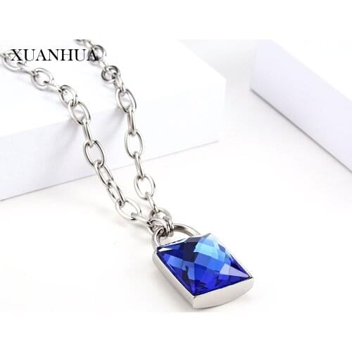 XUANHUA Glass Stone Long Lock Necklaces & Pendants Stainless Steel Necklace For Women Fashion Necklaces 2019 Accessories