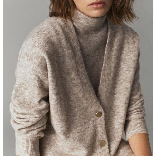 Women Sweater Buttoned Wool Ladies Casual Cardigan Midi Dress