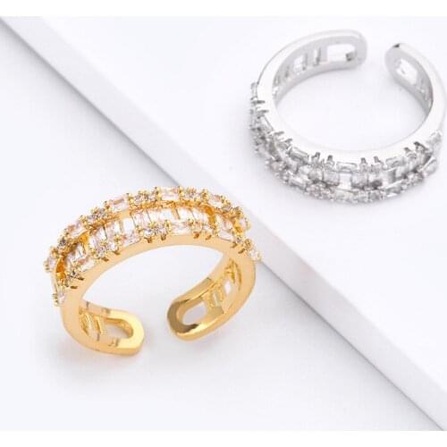 Womens Ring Rainbow Zircon Ring Hollow Rectangular Adjustable Ring Women Jewelry Accessories Give Girlfriend Surprise Gift