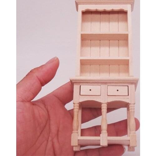 1/12 Wooden Dollhouse Miniature Unpainted Cupboard Cabinet Model Room Decor
