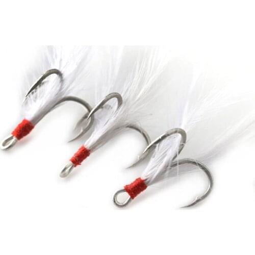 10PCS Treble Hooks With Feather Fishing Hook Blood Slot 1/2/4/6/8/10# Barbed Hooks High Carbon Steel Fishing Tackle
