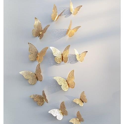 12 Pcs Butterfly Wall Stickers 3D Hollow Butterfly Wall Decals Fridge Stickers Hot Sale Wedding Decoration accessories