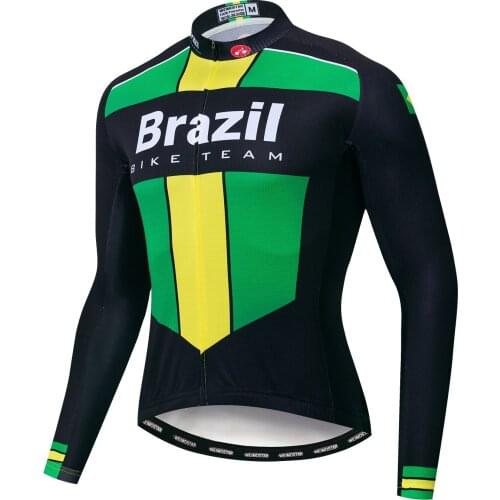 Brazil Cycling Jerseys Long Sleeve 2019 Bike Bicycle Wear Ropa Ciclismo Jacket Tops Mens Sportwear Green Cycle Jerseys