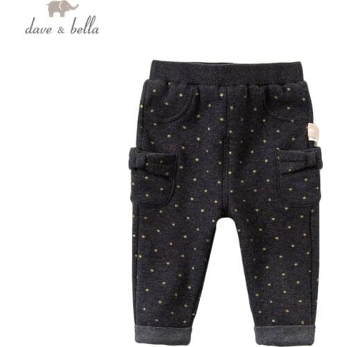 DBJ17505 dave bella winter baby girls fashion bow print padded pants children full length kids pants infant toddler trousers