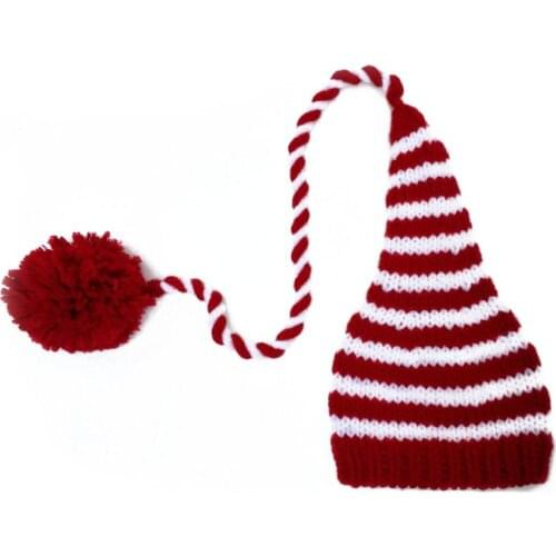 Baby knitting Long Tails Christmas Hat Newborn Photography Props Stripe Crochet Baby Hats Baby Props For Photography