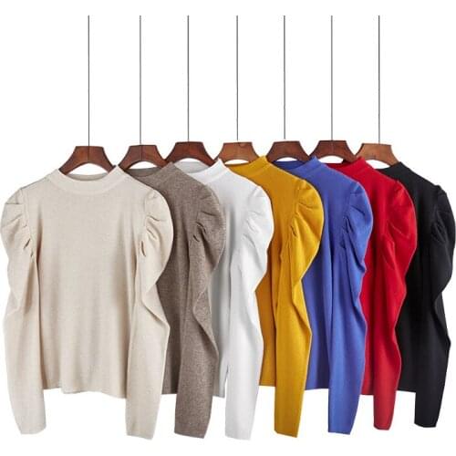 Girls Jumper Autumn Spring Knitted Sweater Korean Loose Oversized Sweaters Women Puff Sleeve Pullover Vintage Knitwear Female
