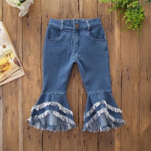 Children Girls Jeans Kids Clothes Casual Solid Color Irregular Flare Pants Spring Autumn Fashion Denim Pants Girls 2 to 7 Years