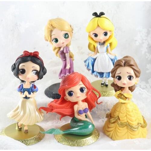 Disney Princess Toys Q Posket Cute Cartoon Princess Action Figures Frozen Elsa Anna Mermaid Cinderella Snow White Dolls Models