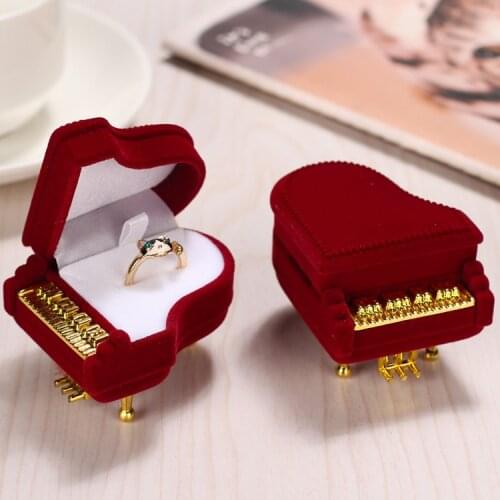HOSENG Red Color Carton Piano Creative Proposal Ring Packaging Box Valentines Day Anniversary Women Jewelry Velvet Case HS_711