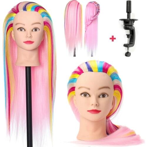 26" Colorful Hair Mannequin Head Hairdressing Training Thick Doll Heads Hair Styling Mannequins Heads Practice Tools With Clamp