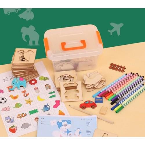Logwood Wooden toys Drawing toy set 100pcs board School Paint Learning Educational Coloring noteook Paint Coloring Board