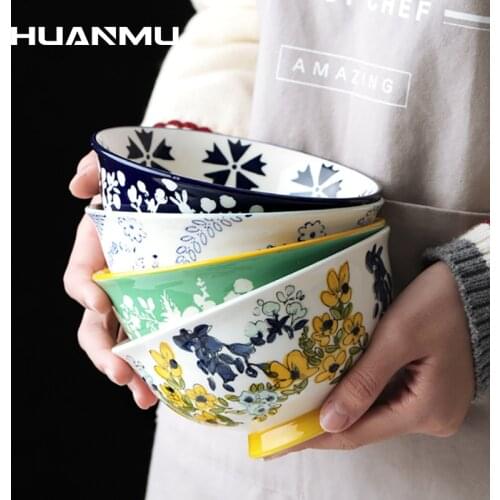 Japanese Style 4.5/6-Inch Ceramic Hand-Painted Four Seasons Style Single Bowl Home Rice Noodle Soup Fruit Seafood Big Bowl