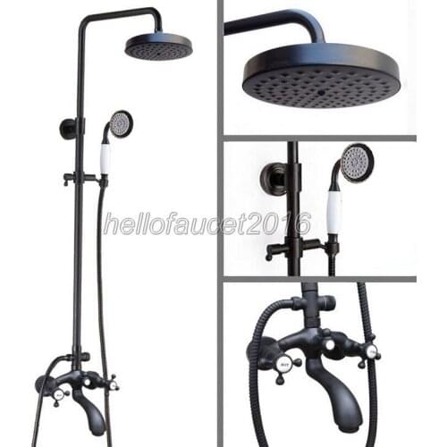 Classic Black Oil Rubbed Bronze Wall Mounted Rainfall Bathroom Shower Mixer Faucet Set with Dual Handle Bathtub Taps lhg118