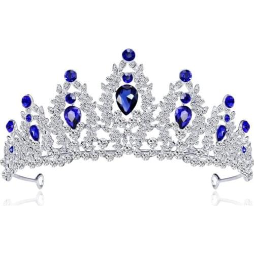 KMVEXO Baroque Silver Color Blue Crystal Wedding Tiara Brides Headband Bridal Rhinestone Pageant Tiaras and Crowns Hair Jewelry