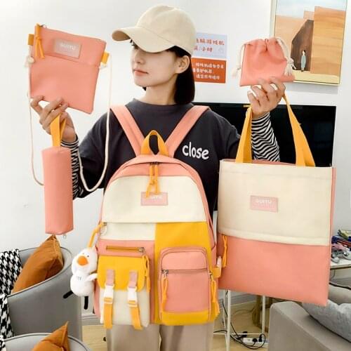 5 Piece Set Schoolbags Teenage Girls Women Backpack Fashion School Bag Casual Female Backpack Classical Laptop Shoulder Bags