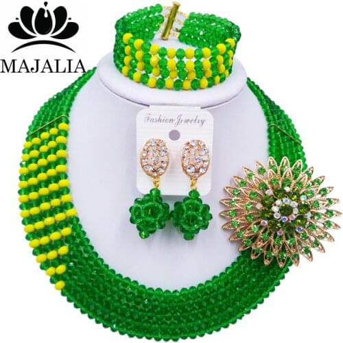 Majalia Luxury African Jewelry Set Green and Yellow Crystal Bead Bride Jewelry Nigerian Wedding African Jewelry Sets 5AS016