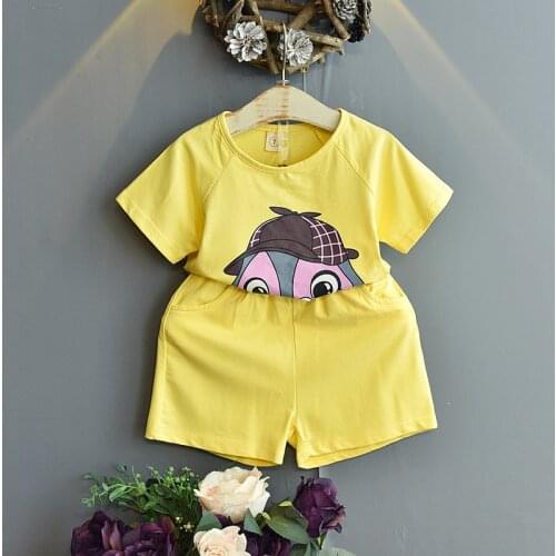Girls Korean style sets 2021 new childrens summer clothes cute cartoon short-sleeved shorts summer two-piece suit