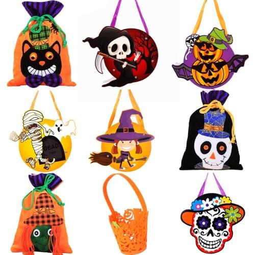 1pcs Creative Halloween Decoration Ghost Skull Skeleton Pumpkin Candy Gift Bag Handbag Pouch Trick or Treat Festival Party Favor