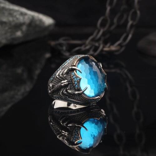 Scorpion Men Silver Ring, Scorpion King Mens Silver Ring, 925 Sterling Silver Ring For Men, Blue Topaz Stone Mans Ring