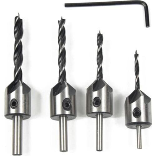 4pcs Countersink Drill Woodworking HSS Drill Bit Kit for Drilling Holes Corrosion Resistance Wood Board Punching Hole Tool Set