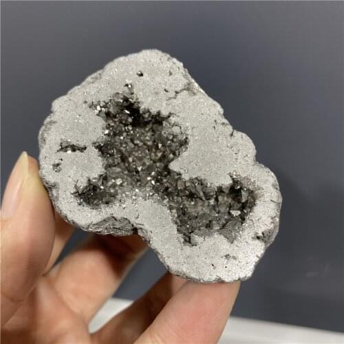 Natural Angel Aura Agate Geode Crystal Mineral Specimen Clusters Electro Plating silver Titanium CoatingGift