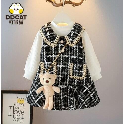 Pokonyan Childrens Clothing Girls' Chanel-Style Baby Autumn Suit 2021 New Fashion Princess Dress Childrens Fashion