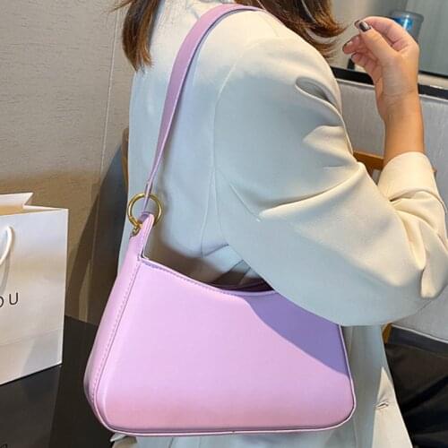 Solid Color Square Shoulder Bags For Women 2021 PU Leather Womens Designer Simple Zipper Handbag Female Travel Armpit Bag