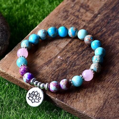 Wholesale Women Yoga Jewelry Mix Natural Stone Stretch Charm Bracelets Elastic Boho