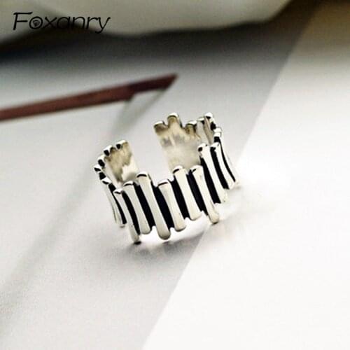 Foxanry Creative 925 Sterling Silver Rings for Women Couples Vintage Irregular Handmade anillos Jewelry Party Accessories Gifts