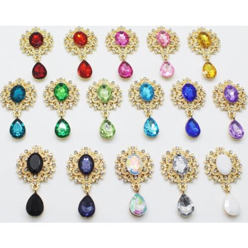 5pcs/lot Brooch Pendant 25*45mmGold metalsDelicate Shining Brooch Decoration Crystal Wedding Invitation Holiday creative wholesa