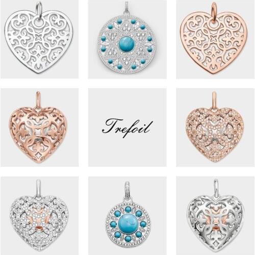 Blue Stone CZ Ornament Disc Heart Locket Pendants, Fashion Jewelry 925 Sterling Silver Trendy Gift For Women Girls Fit Necklace