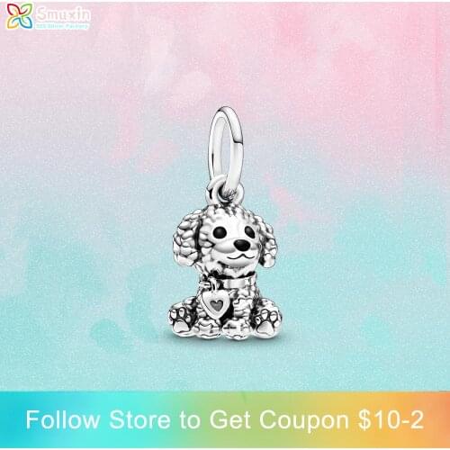 Smuxin 925 Sterling Silver Beads Poodle Puppy Dog Dangle Charms fit Original Pandora Bracelets for Women Jewelry Making Gift