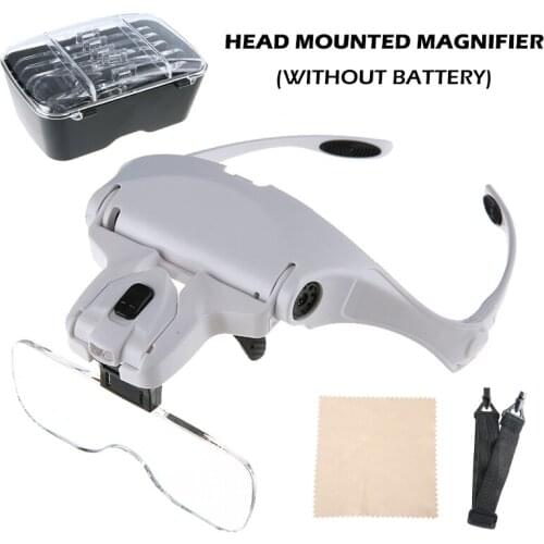 Headband Reading Magnifier with LED Light Magnifying Glass Adjustable 5 Lens Jeweler Loupe Lamp for Read Look