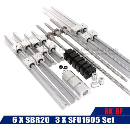 SBR20 cnc sets linear guide any length 6 sets linear rail +SBR20UU linear bearing blocks+SFU1605 ball screw+DSG16H nut