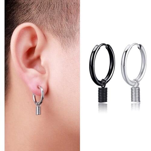 SOHOT Unisex Screw Retro Punk Hip Hop Titanium Steel Hoop Earrings Black Chic Wholesale Vintage Man Rock Party New Birthday Gift