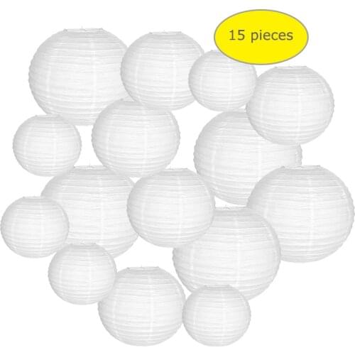 15 pcs 6"-10" White Paper Lanterns Chinese boule chinoise papier lampion Wedding Party Christmas Parties Hanging Diy Decoration