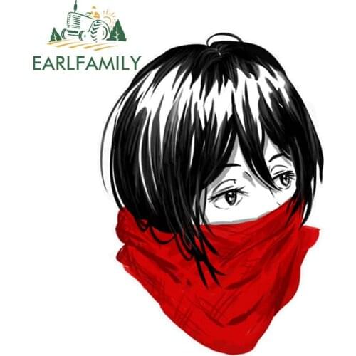 EARLFAMILY 13cm x 9.2cm for MKS08 Mikasa AoT Ackerman Anime Peeking Motorcycle Decal Vinyl Car Sticker Car Accessories 3D