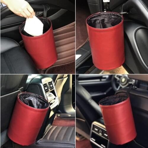 Vehicle-mounted Waterproof Garbage Can Compact Folding Bucket Mini Suspension Storage Bucket Multifunctional Leather Garbage Can