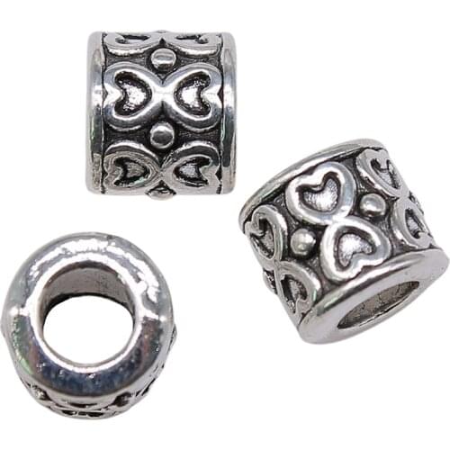 WYSIWYG 5pcs 8x8x8mm Heart European Big Hole Bead Charm Heart Beads Fit DIY Bracelets Heart Alloy Space Loose Beads