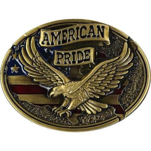 Western Cowboys Cool Vintage Embossed American Pride Golden Eagle Belt Buckle Adjust Roller Pin Buckle For Men Leather Belt