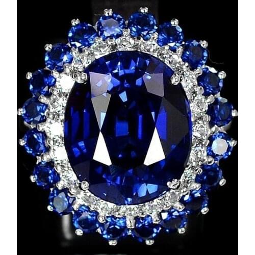 Blue Stone Rings for Women Wedding Jewelry White Rhinestone Ring Cnbochon Ring Bague Femme Anillos Mujer Whelosale F5K146