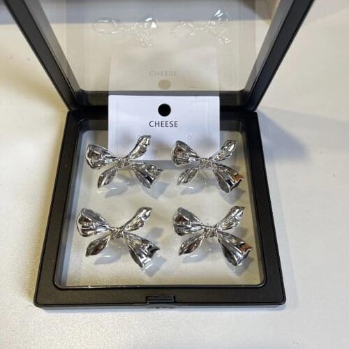 YAOLOGE For Women Silver Color Bowknot Stud Earrings Geometric Alloy Earrings 2021 Trend New Girls Gift Fashion Party Jewelry