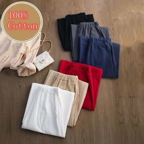 Womens Spring Summer Pants Cotton Solid Elastic Waist Harem Trousers Soft Thin Female Casual Ankle-Length Plus Size M-4XL H246